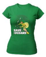 T-Shirt Στενή Γραμμή Γυναικείο - Save The Oceans - Color Thumbnail Πράσινο
