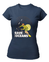 T-Shirt Στενή Γραμμή Γυναικείο - Save The Oceans - Color Thumbnail Σκούρο Μπλε