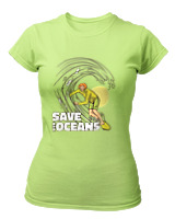 T-Shirt Στενή Γραμμή Γυναικείο - Save The Oceans - Color Thumbnail Λαχανί