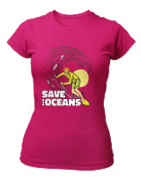 T-Shirt Στενή Γραμμή Γυναικείο - Save The Oceans - Color Thumbnail Φουξια