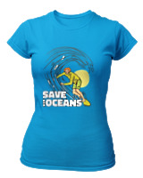 T-Shirt Στενή Γραμμή Γυναικείο - Save The Oceans - Color Thumbnail Τιρκουάζ