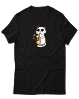T-Shirt Αντρικό - Saxophone Cat - Color Thumbnail Μαύρο