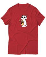 T-Shirt Αντρικό - Saxophone Cat - Color Thumbnail Κόκκινο