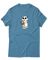 T-Shirt Αντρικό - Saxophone Cat - Color Thumbnail Τιρκουάζ