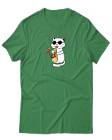T-Shirt Αντρικό - Saxophone Cat - Color Thumbnail Πράσινο
