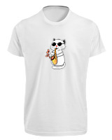 T-Shirt Fit Αντρικό - Saxophone Cat - Color Thumbnail 'Ασπρο