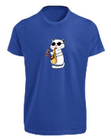 T-Shirt Fit Αντρικό - Saxophone Cat - Color Thumbnail Μπλε Ρουά