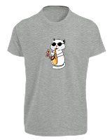 T-Shirt Fit Αντρικό - Saxophone Cat - Color Thumbnail Γκρι Μελανζέ