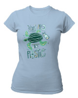 T-Shirt Στενή Γραμμή Γυναικείο - Say No To Plastic - Color Thumbnail Γαλάζιο