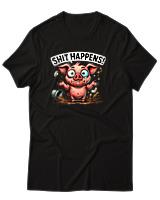 T-Shirt Αντρικό - Shit Happens - Color Thumbnail Μαύρο