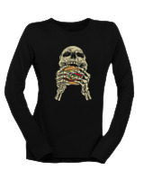 Μακρυμάνικο Μακό Γυναικείο - Skull Eating Burger - Color Thumbnail Μαύρο