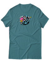 T-Shirt Αντρικό - Skull Eating Pizza - Color Thumbnail Μπλε Πράσινο