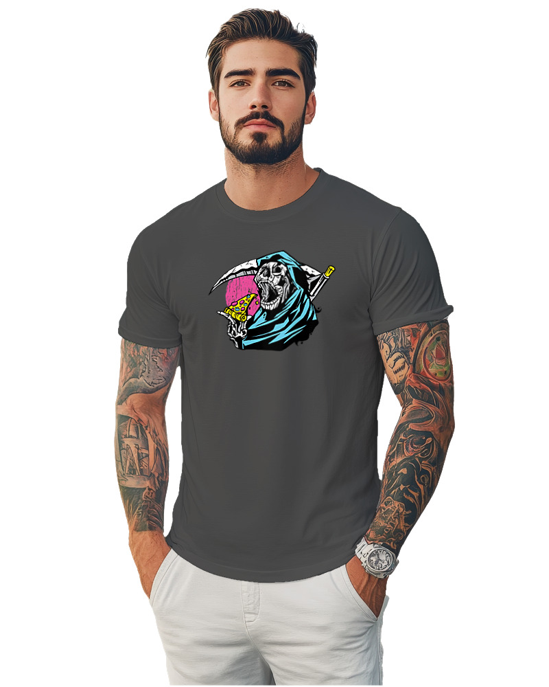 T-Shirt Αντρικό - Skull Eating Pizza - Image 1