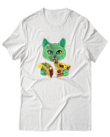 T-Shirt Αντρικό - Space Cat Hungry - Color Thumbnail Άσπρο