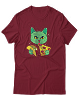T-Shirt Αντρικό - Space Cat Hungry - Color Thumbnail Σκούρο Κόκκινο