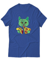 T-Shirt Αντρικό - Space Cat Hungry - Color Thumbnail Μπλε Ρουά
