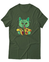 T-Shirt Αντρικό - Space Cat Hungry - Color Thumbnail Κυπαρισσί