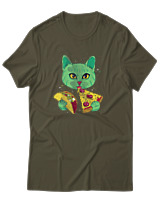 T-Shirt Αντρικό - Space Cat Hungry - Color Thumbnail Χακί
