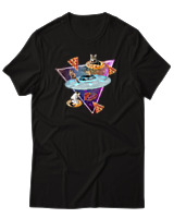 T-Shirt Αντρικό - Space Pizza Cat - Color Thumbnail Μαύρο