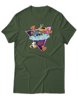 T-Shirt Αντρικό - Space Pizza Cat - Color Thumbnail Κυπαρισσί