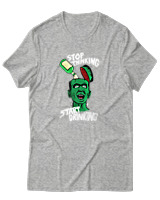 T-Shirt Unisex - Stop Thinking Start Drinking - Color Thumbnail Γκρι Μελανζέ