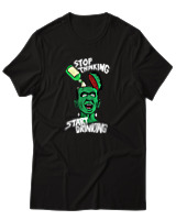 T-Shirt Unisex - Stop Thinking Start Drinking - Color Thumbnail Μαύρο