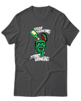 T-Shirt Unisex - Stop Thinking Start Drinking - Color Thumbnail Ανθρακί