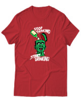 T-Shirt Unisex - Stop Thinking Start Drinking - Color Thumbnail Κόκκινο