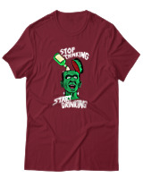 T-Shirt Unisex - Stop Thinking Start Drinking - Color Thumbnail Σκούρο Κόκκινο