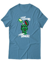 T-Shirt Unisex - Stop Thinking Start Drinking - Color Thumbnail Τιρκουάζ