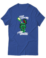 T-Shirt Unisex - Stop Thinking Start Drinking - Color Thumbnail Μπλε Ρουά