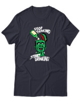 T-Shirt Unisex - Stop Thinking Start Drinking - Color Thumbnail Σκούρο Μπλε