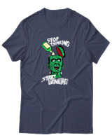 T-Shirt Unisex - Stop Thinking Start Drinking - Color Thumbnail Μπλε Γκρι