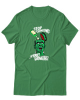 T-Shirt Unisex - Stop Thinking Start Drinking - Color Thumbnail Πράσινο
