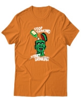 T-Shirt Unisex - Stop Thinking Start Drinking - Color Thumbnail Πορτοκαλί