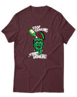 T-Shirt Unisex - Stop Thinking Start Drinking - Color Thumbnail Μπορντό