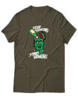 T-Shirt Unisex - Stop Thinking Start Drinking - Color Thumbnail Χακί