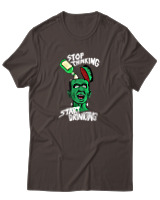T-Shirt Unisex - Stop Thinking Start Drinking - Color Thumbnail Καφέ