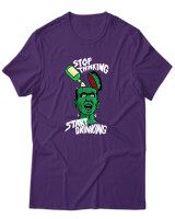 T-Shirt Unisex - Stop Thinking Start Drinking - Color Thumbnail Σκούρο Μωβ