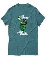 T-Shirt Unisex - Stop Thinking Start Drinking - Color Thumbnail Μπλε Πράσινο