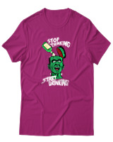 T-Shirt Unisex - Stop Thinking Start Drinking - Color Thumbnail Φουξια