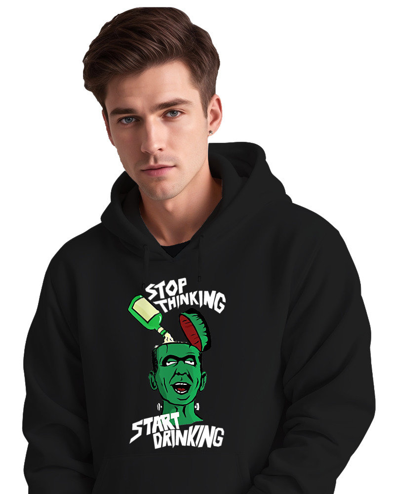 Φούτερ με κουκούλα - Stop Thinking Start Drinking - Image 2