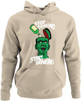 Φούτερ με κουκούλα - Stop Thinking Start Drinking - Color Thumbnail Μπέζ