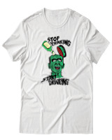 T-Shirt Unisex - Stop Thinking Start Drinking - Color Thumbnail Άσπρο