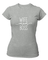 T-Shirt Στενή Γραμμή - Wife Mom Boss - Color Thumbnail Γκρι Μελανζέ