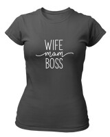 T-Shirt Στενή Γραμμή - Wife Mom Boss - Color Thumbnail Ανθρακί