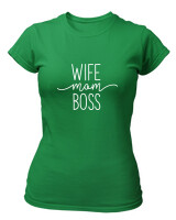 T-Shirt Στενή Γραμμή - Wife Mom Boss - Color Thumbnail Πράσινο