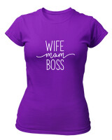 T-Shirt Στενή Γραμμή - Wife Mom Boss - Color Thumbnail Σκούρο Μωβ