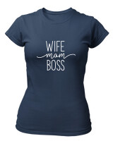 T-Shirt Στενή Γραμμή - Wife Mom Boss - Color Thumbnail Σκούρο Μπλε