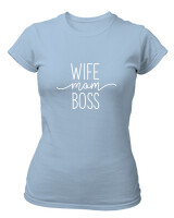 T-Shirt Στενή Γραμμή - Wife Mom Boss - Color Thumbnail Γαλάζιο
